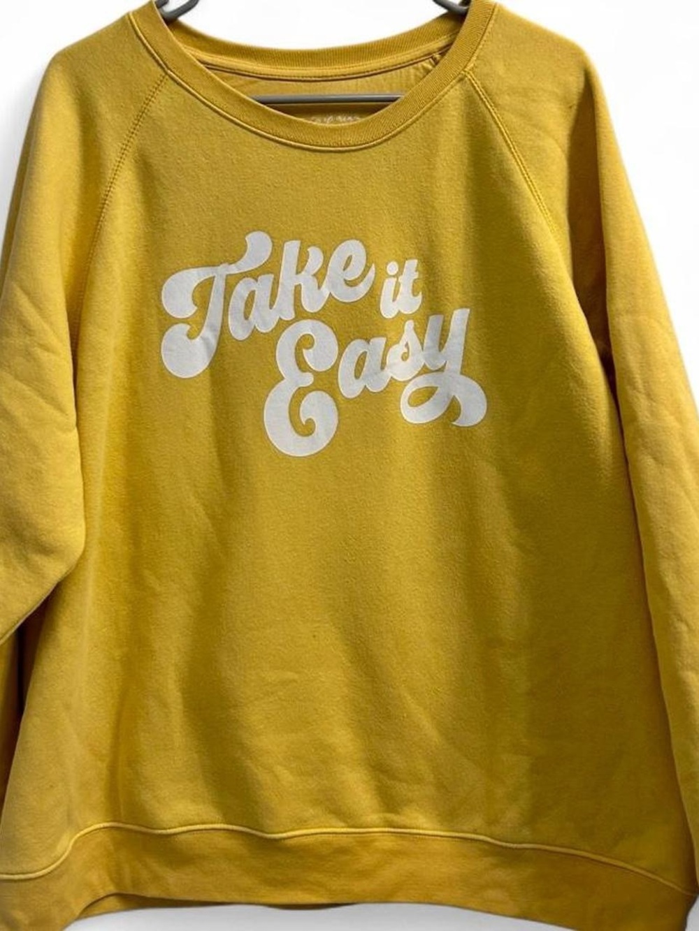 Oversized yellow and white "Take it Easy" crewneck sweatshirt